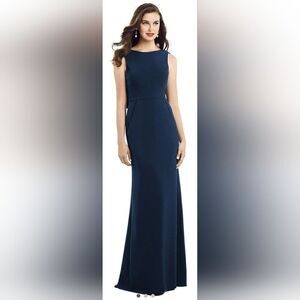 Dessy Collection Draped Backless Crepe Dress With Pockets 3061 NWOT size 6 blue